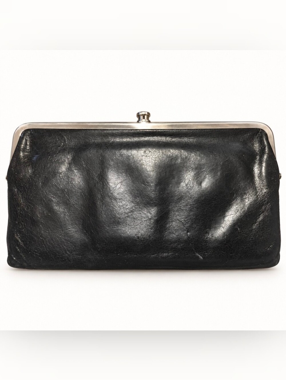 HOBO Lauren Black Leather Double Frame Clutch Wallet Floral Lining